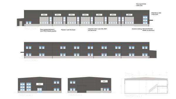 Fasadritning på de planerade nya lokalerna.