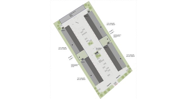 Bilden visar en översiktsritning av KIABs nybygge på Lövåsen.